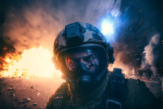 Special forces soldier selfie in combat.