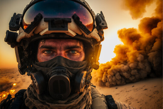 Special forces soldier selfie in combat.
