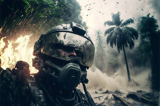 Special forces soldier selfie in combat.
