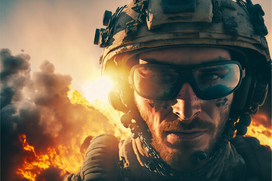 Special forces soldier selfie in combat, generative AI.