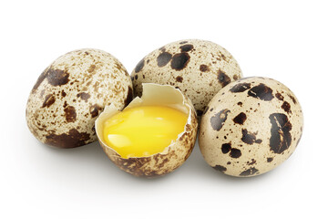 Obraz premium Raw quail egg isolated on white background with full depth of field