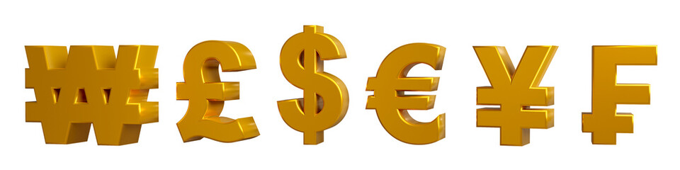 Obraz premium Background of different currencies. value of the dollar, pound sterling, euro, korean won, Chinese yuan and swiss franc. 3D Rendering