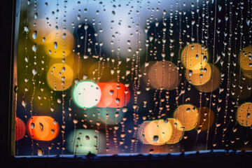 rainy window with night spots of light