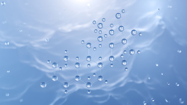 levonorgestrel molecular structure, 3d model molecule, contraceptives, structural chemical formula view from a microscope