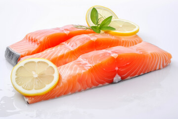 fresh salmon with lemon and mint close-up