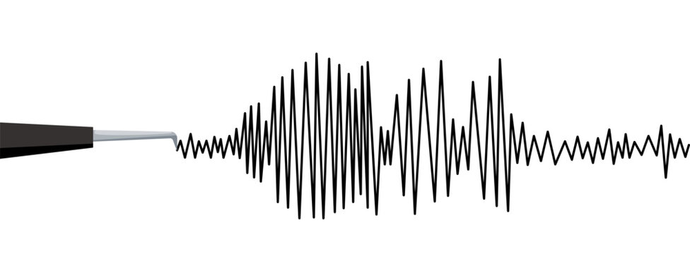 Seismograph earthquake or polygraph test wave. Seismogram vibration or magnitude recording chart . Music volume wave or lie detector diagram record. Vector illustration.