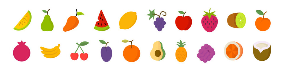 Fruit icon set. Flat style fruit set