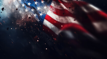 Flagge der Vereinigten Staaten von Amerika im illustrativen Stil mit schwarzem Hintergrund (Generative AI)