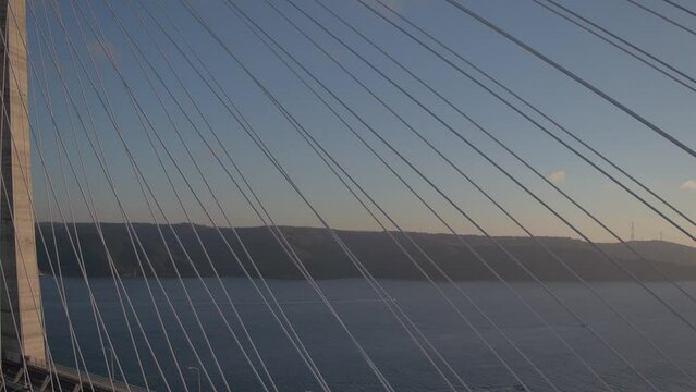 aerial closeup view of istanbul bosphorus 3rd bridge