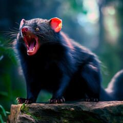 Tasmanian devil screams from a rock in the forest , Generative AI , Generative , AI 