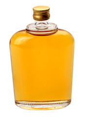 Glass whiskey hip flask, or whisky or bourbon, isolated