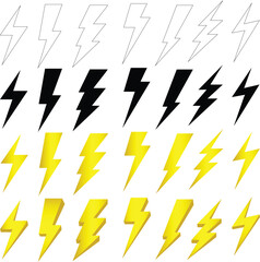 Set of thunderbolt icon. Thunderbolt silhouettes
