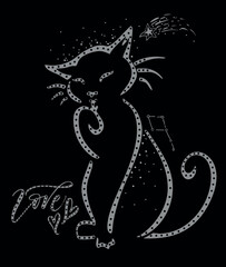 Cat Silhouette, where you can get inspiration for your T Shirt collections. You can decorate your T shirt Design with Rhinestones, Hotfix, Studs or Sequins. Cat Fashion VECTOR ILLUSTRATION