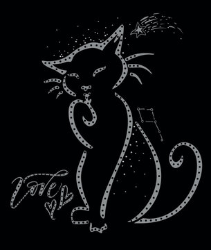 Cat Silhouette, where you can get inspiration for your T Shirt collections. You can decorate your T shirt Design with Rhinestones, Hotfix, Studs or Sequins. Cat Fashion VECTOR ILLUSTRATION
