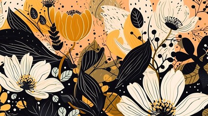 Hand drawn cute artistic flowers with dots print. Modern botanical pattern. Fashionable, generative ai