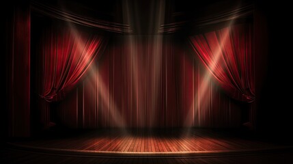 Magic theater stage red curtains Show Spotlight, generative ai
