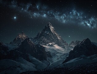 Fototapeta na wymiar Verschneite Berge bei Nacht mit Sternen