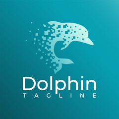 Modern digital pixel dolphin logo design