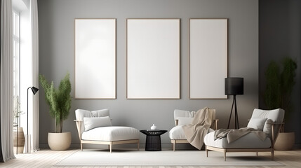 Fototapeta na wymiar Canvas mockup modern living room generative art