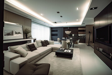 Fototapeta na wymiar modern comfortable interior. Generative Ai. Modern, Bright, Airy, Open, Warm, Serene. 