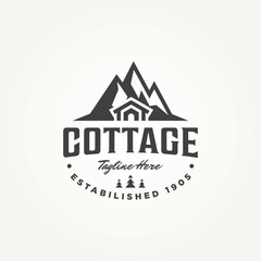 natural mountain cottage icon logo template vector illustration design. classic minimalist real estate, forest cabin, log cottage logo concept
