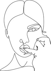 A silhouette of woman face. Minimalistic face line illustration.   One line drawing.