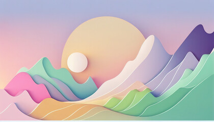 Colorful mountain paper cut style background illustration. Generated AI