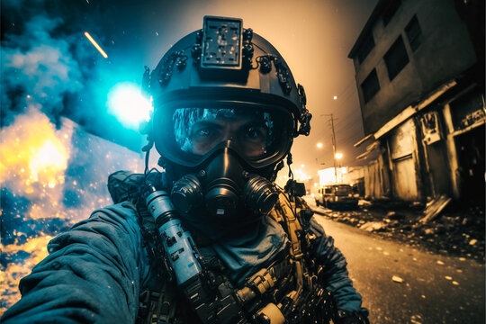 Special Forces soldier, selfie in combat.