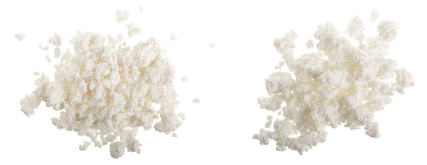 Cottage cheese isolated on white background. Top view. Flat lay