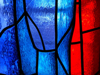 Stained glass windows. Multicolored glass, texture. The Art of Glass 