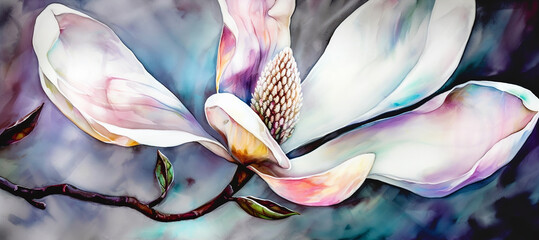 Magnolie Aquarell Watercolor holografisch irisierend