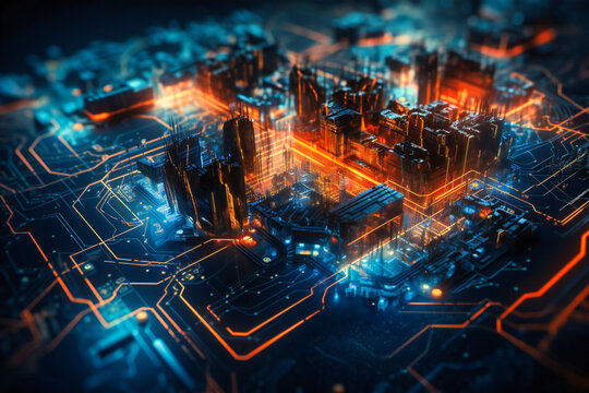 Blue and orange hues intertwine, illustrating the complex, adaptive techniques employed in the ever-evolving battle for robust cybersecurity and network protection