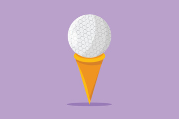 Cartoon flat style drawing golf ball on tee. Golf equipment icon in trendy flat style isolated. Symbol for your web site, logo, app, UI. Sport and physical activity. Graphic design vector illustration
