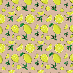 Pattern with the image of fresh, yellow lemons.