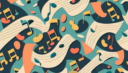 seamless pattern inspired by music, such as notes, instruments, or sound waves