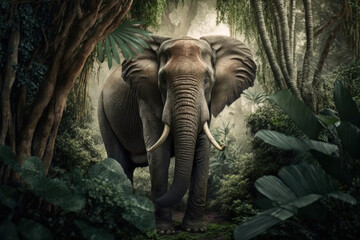 Fototapeta premium Close Elephant in jungle. Generative AI