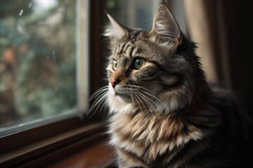 Cat perched on a window sill. Generative AI