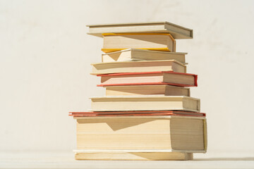 Books on a table.	