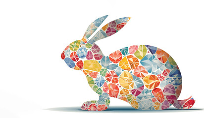full colour Abstract bunny shape with colorful eggs, and easter patterns, isolated on white, Created using generative AI tools..