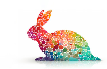 full colour Abstract bunny shape with colorful eggs, and easter patterns, isolated on white, Created using generative AI tools..