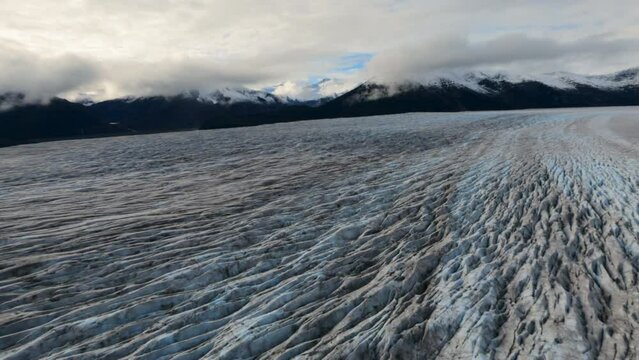 Taku Glacier Alaska Aerial Shot Flying Over Glacial River Juneau Icefield Coast Mountains Between USA and Canada
