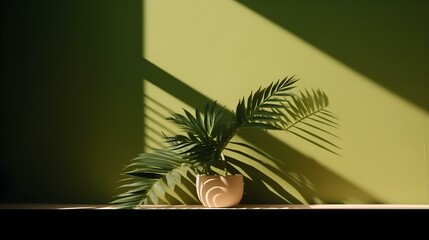 Minimal Abstract Light Olive Background with Tropical Leaf Shadow