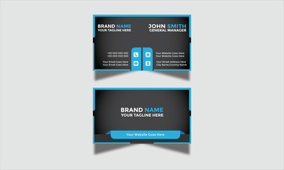Modern Corporate and Creative Business Card Design Template Double-Sided Horizontal Name Card Simple and Clean Blue and Black Visiting Card Vector Illustration Colorful Gradient Business Card