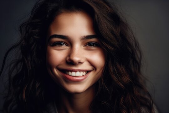 Close up image of a very beautiful attractive hispanic teenage girl looking at the camera smiling. Generative AI
