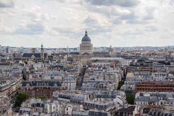Fototapeta na wymiar Panorama from the top of the Notre Dame tower in a summer day. In the background is seen Pantheon of Paris.