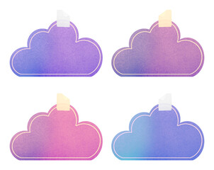 cute cloud shape sticky notes with adhesive tape strips on transparent background, extracted, isolated, png file