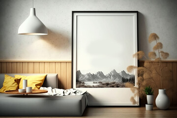 mockup poster frame in minimalist modern interior; generative AI