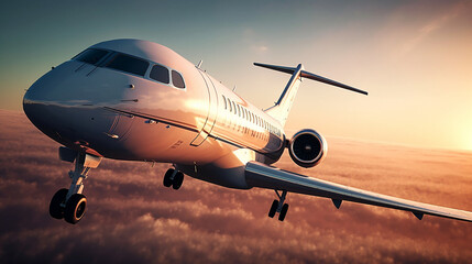 Fototapeta na wymiar airplane or private jet in sunset; generative AI