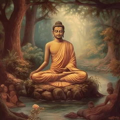 Gordijnen drawing of Buddha meditating  generative AI © Melinda Nagy