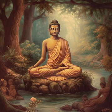 drawing of Buddha meditating; generative AI